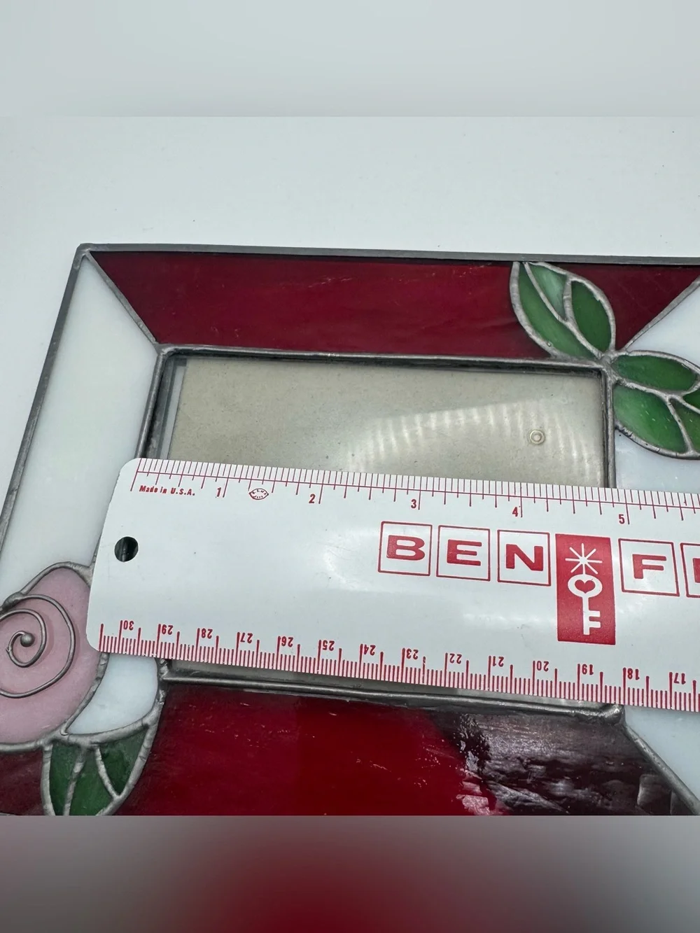Vintage Stained Glass Rose Picture Frame 3.5x5  Floral Tabletop Photo Frame